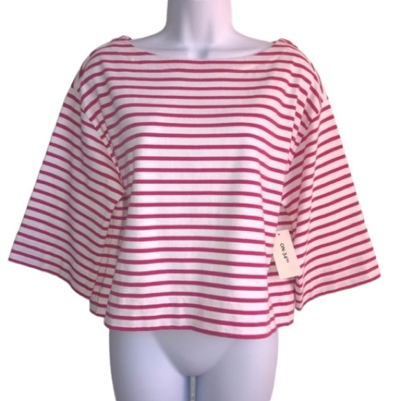 On 34th Tops - On 34th Women’s XS Cotton Fuchsia Pink Stripe boat neck wide 3/4 sleeve top NWT